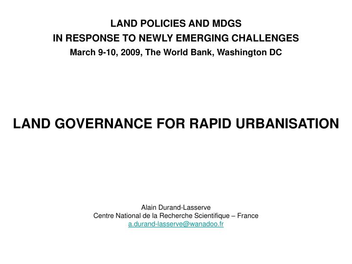 land governance for rapid urbanisation