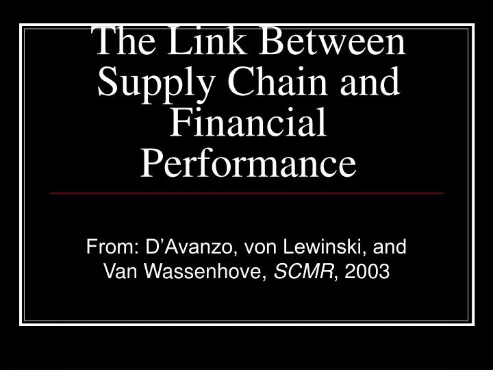 the link between supply chain and financial performance