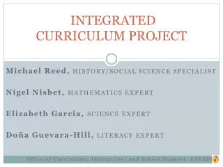 INTEGRATED CURRICULUM PROJECT