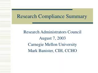 Research Compliance Summary