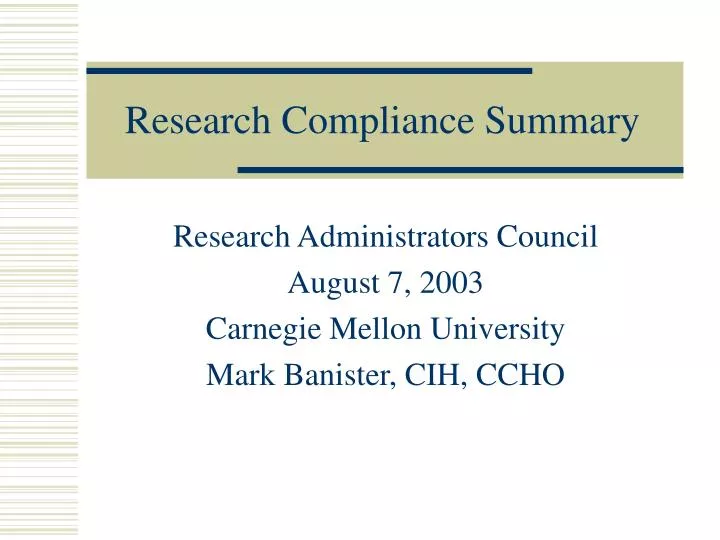 research compliance summary