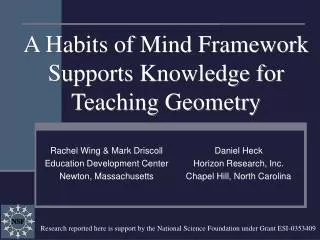 A Habits of Mind Framework Supports Knowledge for Teaching Geometry