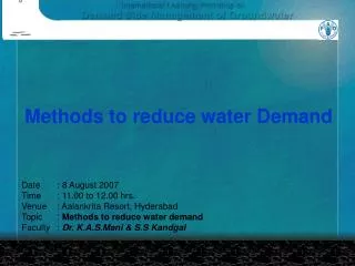 Methods to reduce water Demand