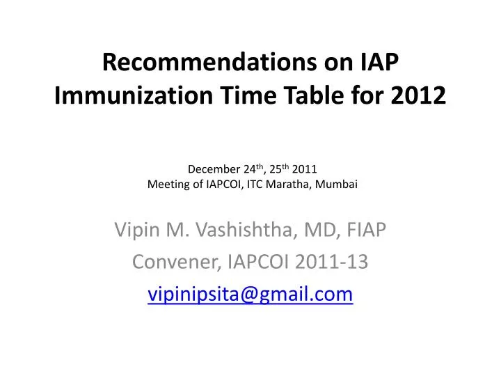 recommendations on iap immunization time table for 2012