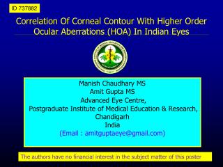 Correlation Of Corneal Contour With Higher Order Ocular Aberrations (HOA) In Indian Eyes