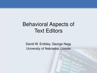 Behavioral Aspects of Text Editors