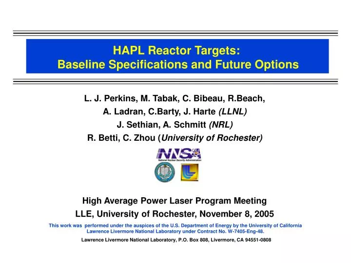 hapl reactor targets baseline specifications and future options