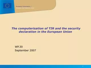 The computerisation of TIR and the security declaration in the European Union