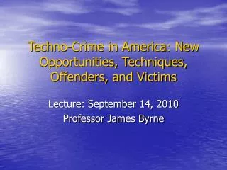 Techno-Crime in America: New Opportunities, Techniques, Offenders, and Victims