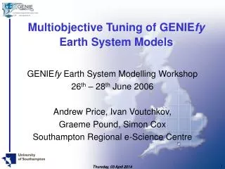 Multiobjective Tuning of GENIE fy Earth System Models