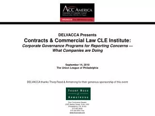 DELVACCA Presents Contracts &amp; Commercial Law CLE Institute: Corporate Governance Programs for Reporting Concerns — W