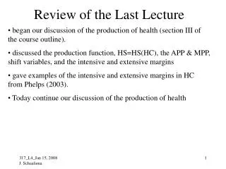 Review of the Last Lecture