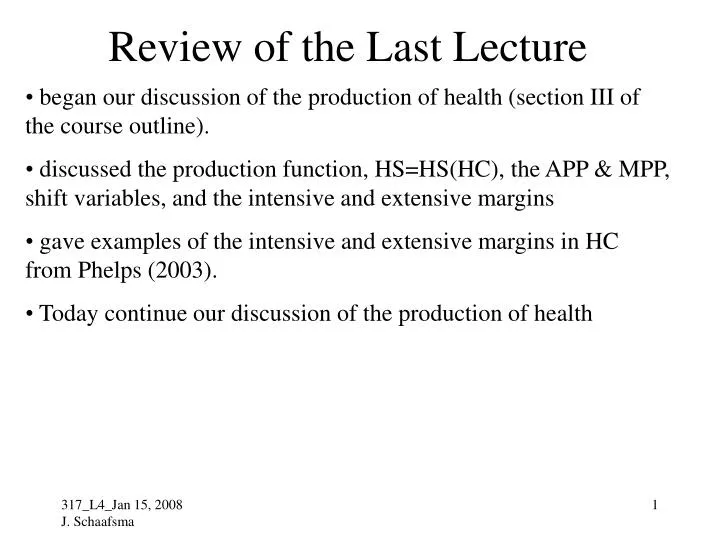 review of the last lecture