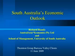 South Australia’s Economic Outlook