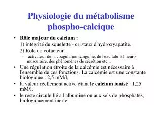 Physiologie du métabolisme phospho-calcique