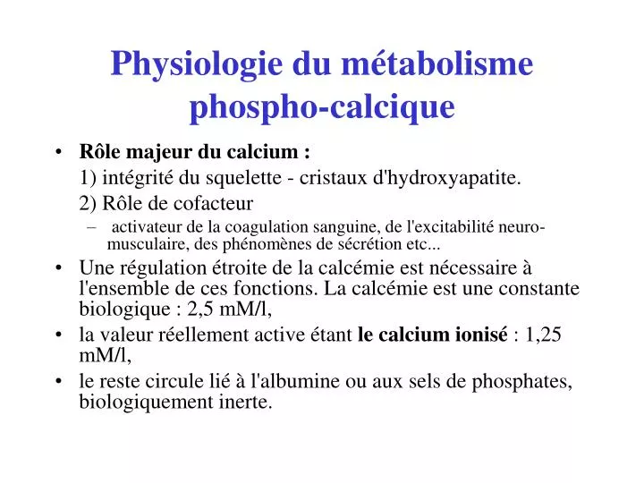 physiologie du m tabolisme phospho calcique