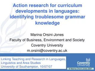Action research for curriculum developments in languages: identifying troublesome grammar knowledge