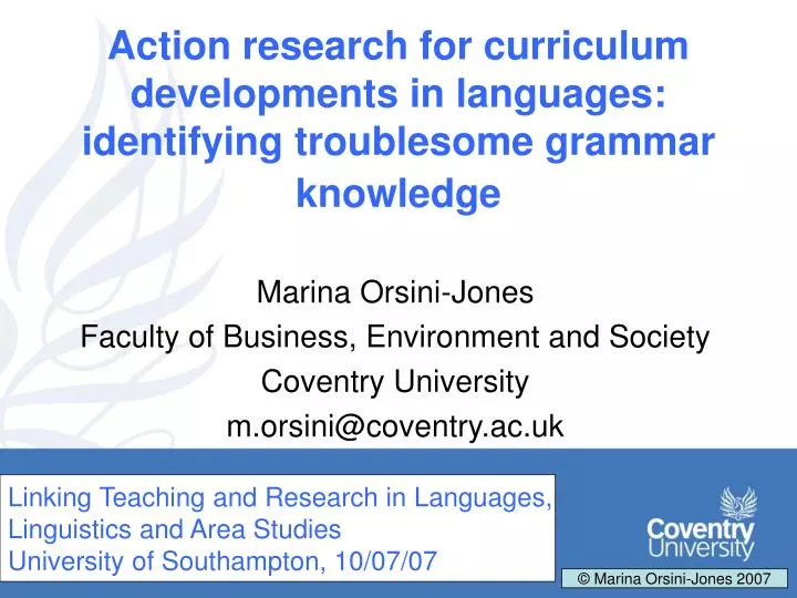 action research for curriculum developments in languages identifying troublesome grammar knowledge