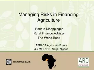 Managing Risks in Financing Agriculture