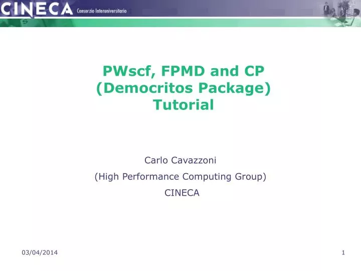 pwscf fpmd and cp democritos package tutorial