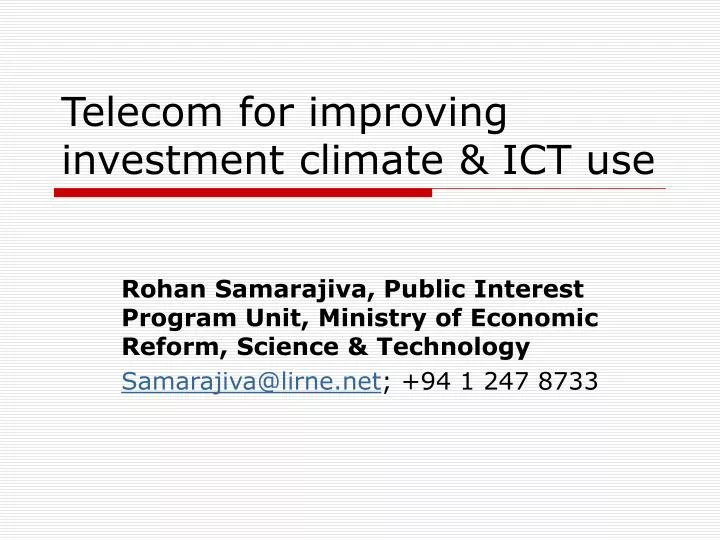telecom for improving investment climate ict use