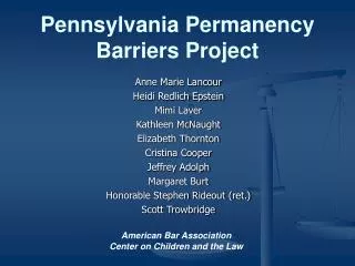 Pennsylvania Permanency Barriers Project
