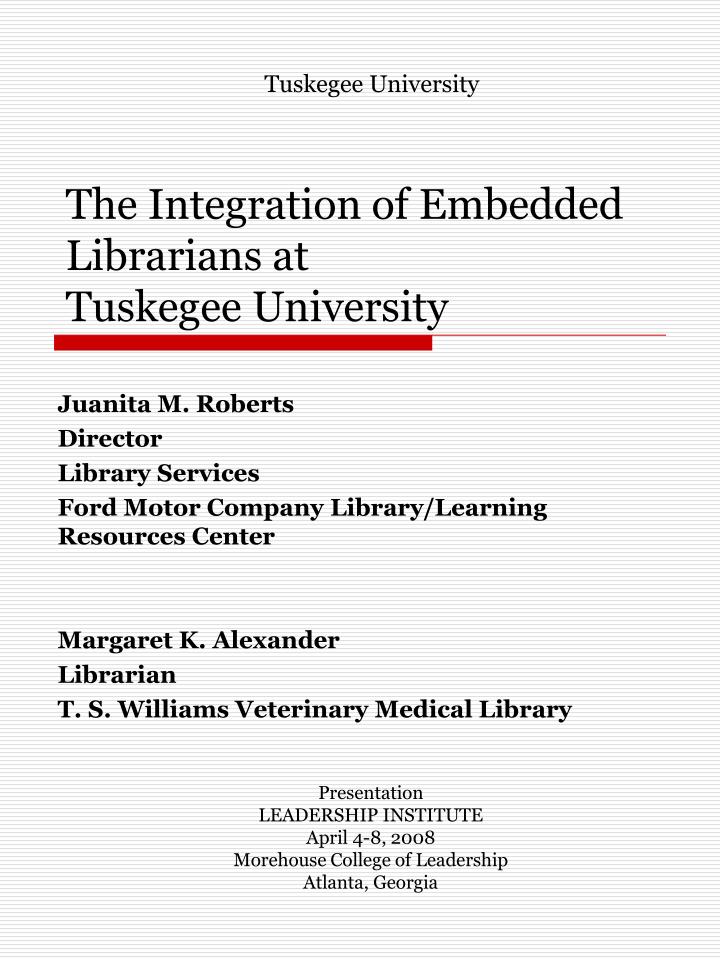 the integration of embedded librarians at tuskegee university
