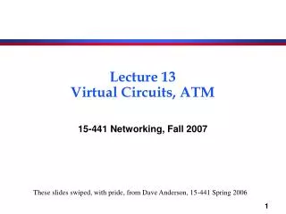 Lecture 13 Virtual Circuits, ATM