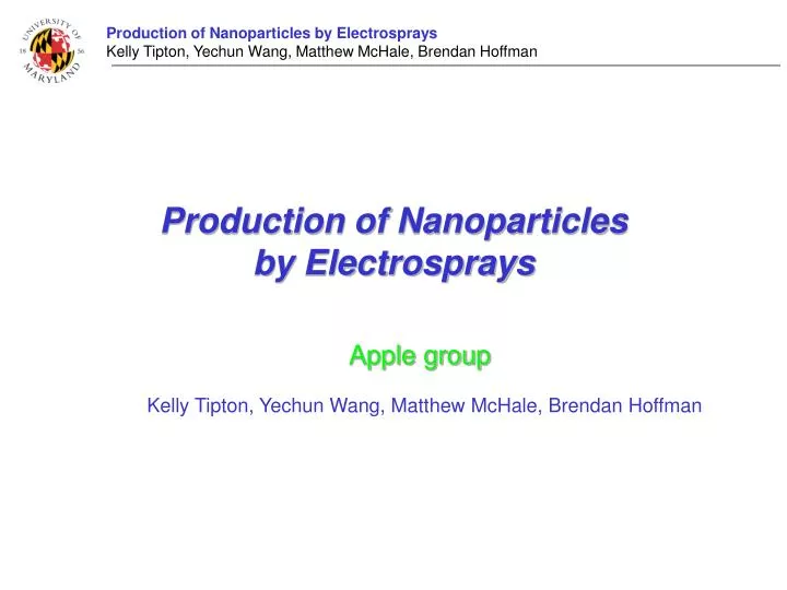production of nanoparticles by electrosprays