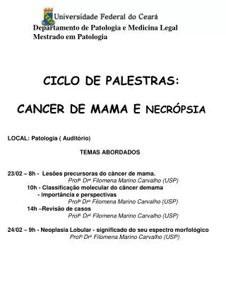 CICLO DE PALESTRAS: CANCER DE MAMA E NECRÓPSIA