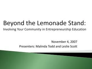 Beyond the Lemonade Stand: Involving Your Community in Entrepreneurship Education