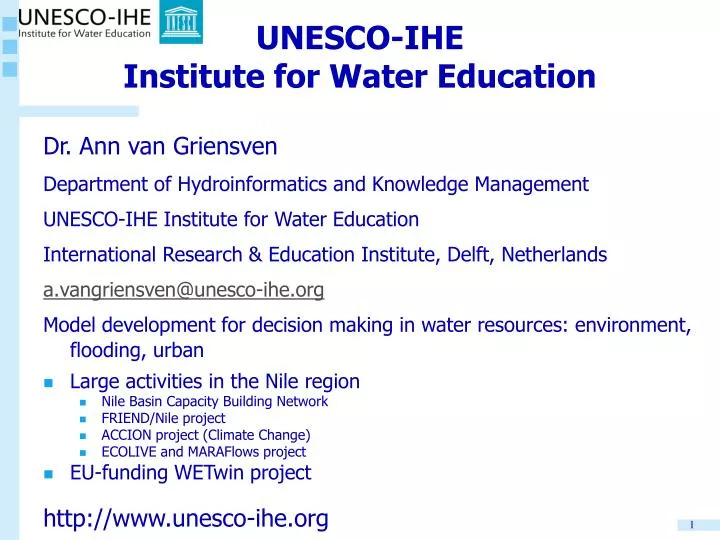 unesco ihe institute for water education