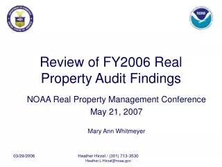 Review of FY2006 Real Property Audit Findings