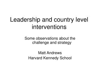 Leadership and country level interventions