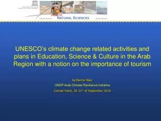 UNESCO’s climate change related activities and plans in Education, Science &amp; Culture in the Arab Region with a notio
