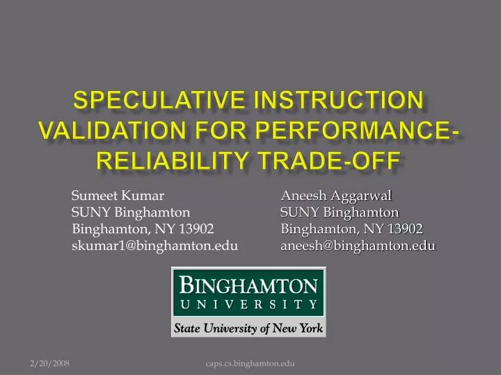 speculative instruction validation for performance reliability trade off