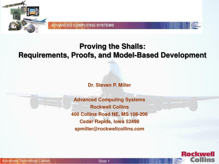 proving the shalls requirements proofs and model based development