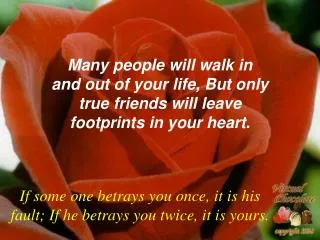 Many people will walk in and out of your life, But only true friends will leave footprints in your heart.