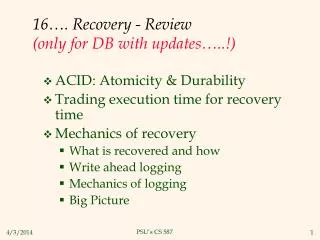 16…. Recovery - Review (only for DB with updates…..!)
