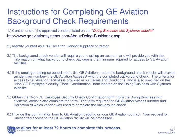 instructions for completing ge aviation background check requirements