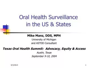 Oral Health Surveillance in the US &amp; States