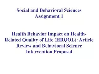 Social and Behavioral Sciences Assignment 1