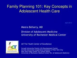 Family Planning 101: Key Concepts in Adolescent Health Care