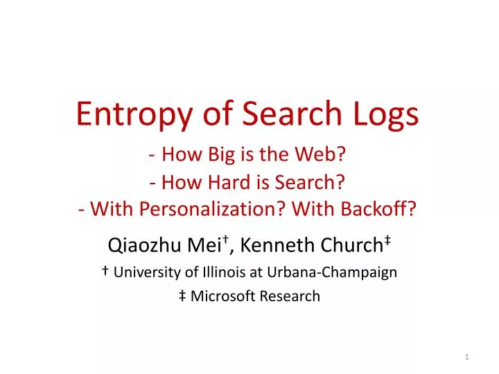 entropy of search logs how big is the web how hard is search with personalization with backoff