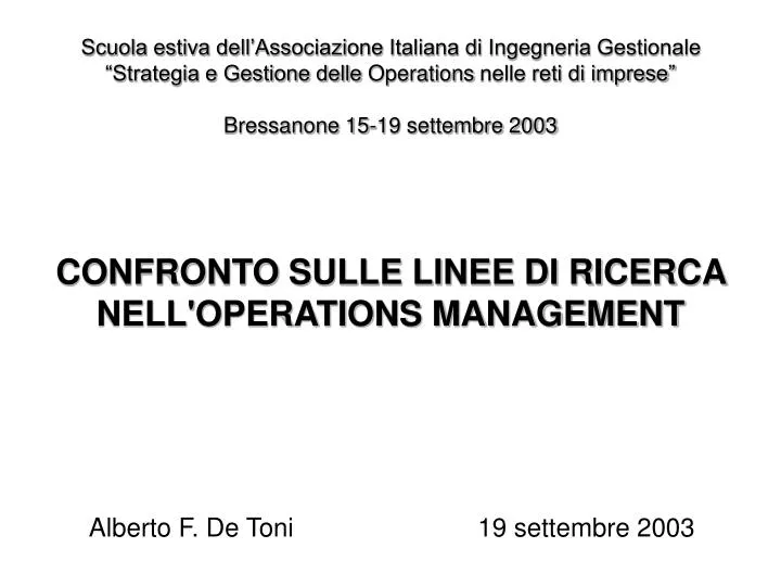 confronto sulle linee di ricerca nell operations management