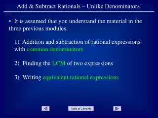 Add &amp; Subtract Rationals – Unlike Denominators