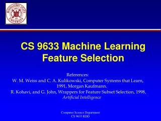 CS 9633 Machine Learning Feature Selection