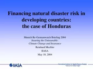 Financing natural disaster risk in developing countries: the case of Honduras