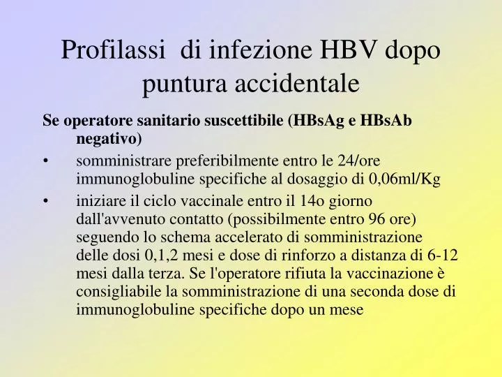 profilassi di infezione hbv dopo puntura accidentale