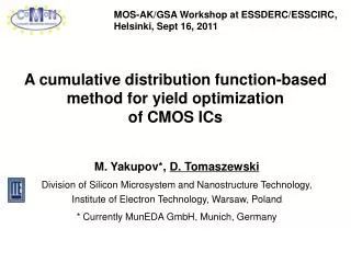 A cumulative distribution function-based method for yield optimization of CMOS ICs